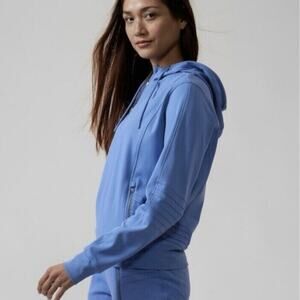 Athleta Venice Moto Pullover Hoodie Cottage Blue WOMENS SMALL S #984201